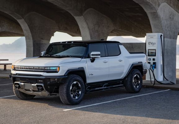 HUMMER PU EV Plugged In At Powered Charging Station