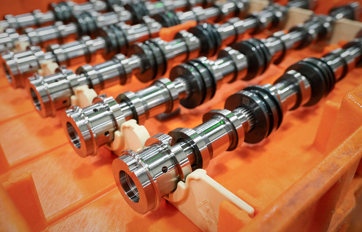 Finished sliding cam shafts await shipping