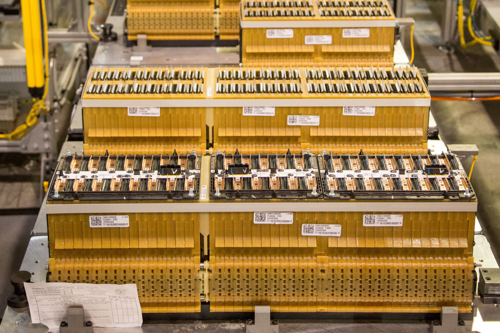 Battery sub-assemblies make their way through assembly line