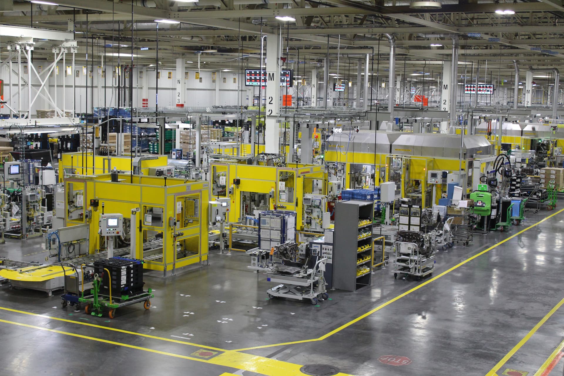 Assembly stations and machinery and Flint Engine Operations plant floor