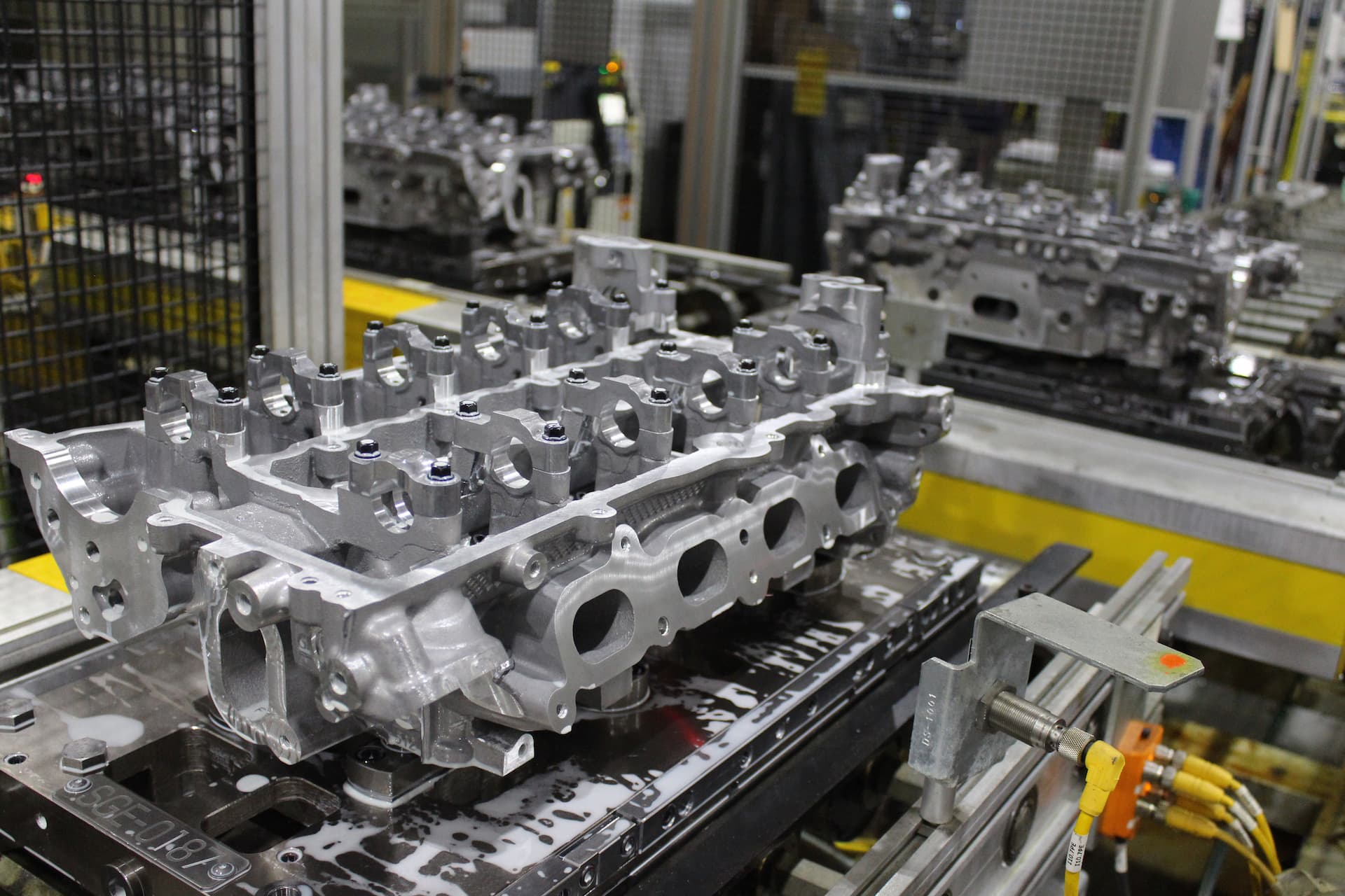 Engine blocks are prepared for assembly