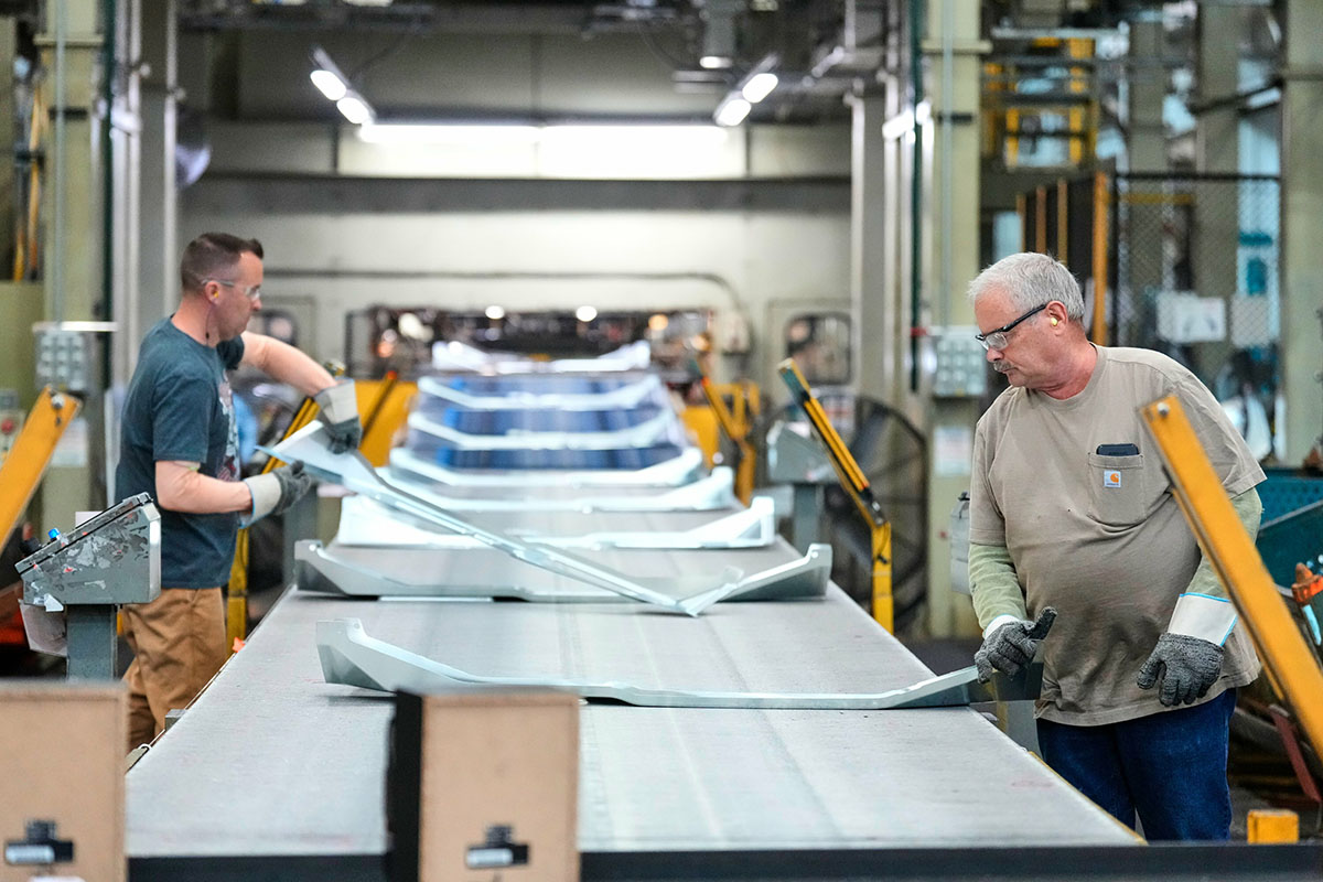 Employees at General Motors Marion Metal Center works in the metal stamping operations.