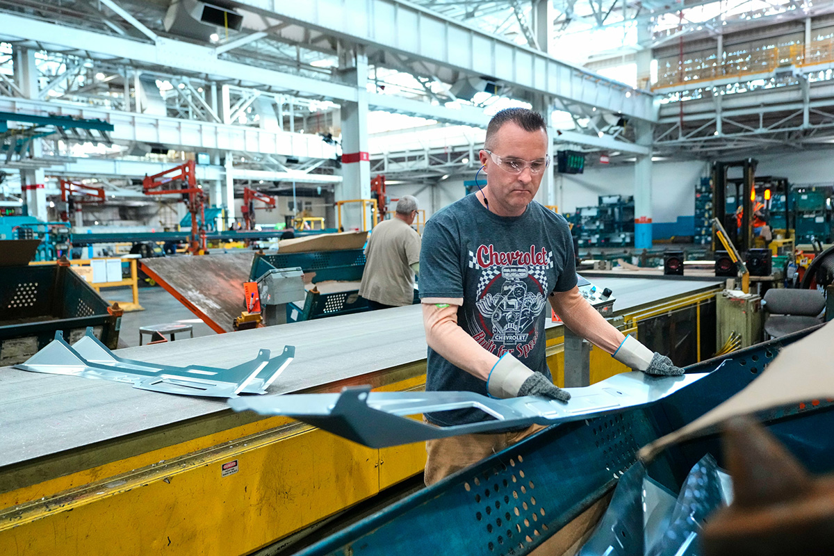An employee at the General Motors Marion Metal Center works in the metal stamping operations.