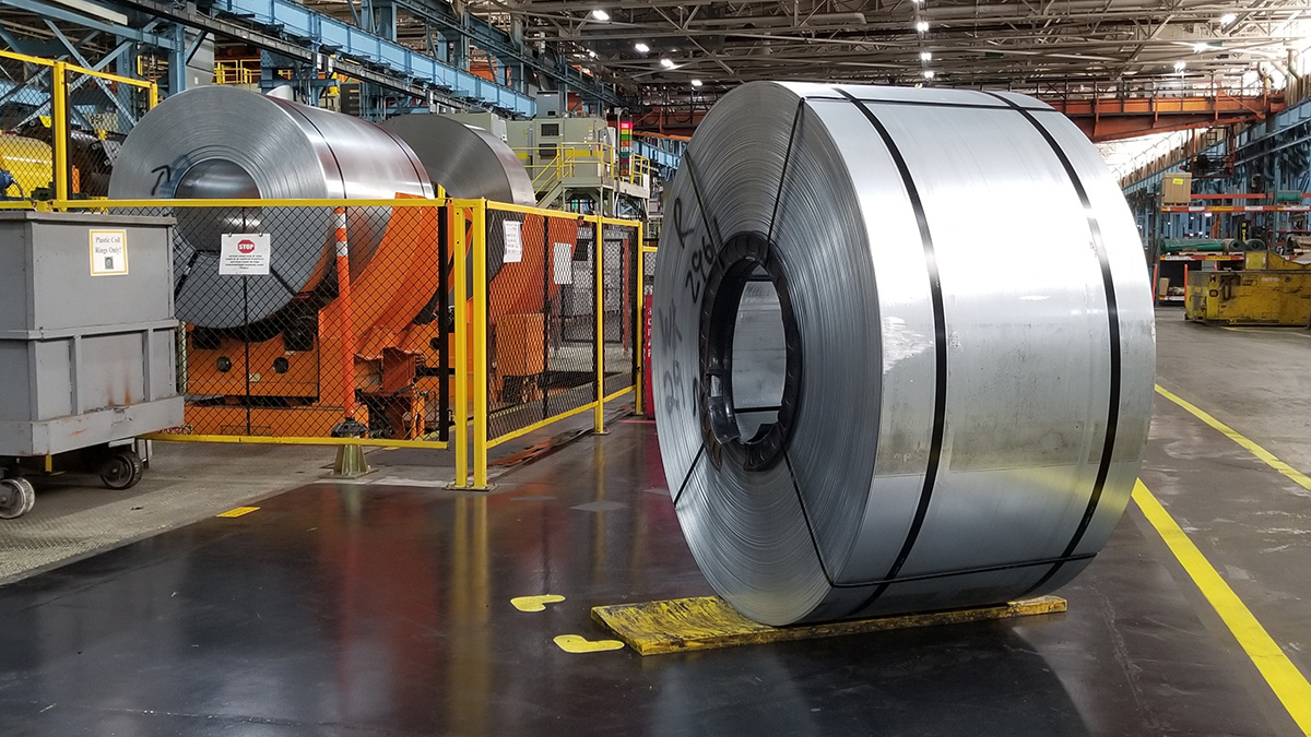 Steel sheet metal coils at Parma Metal Center which will be used to create vehicle parts.