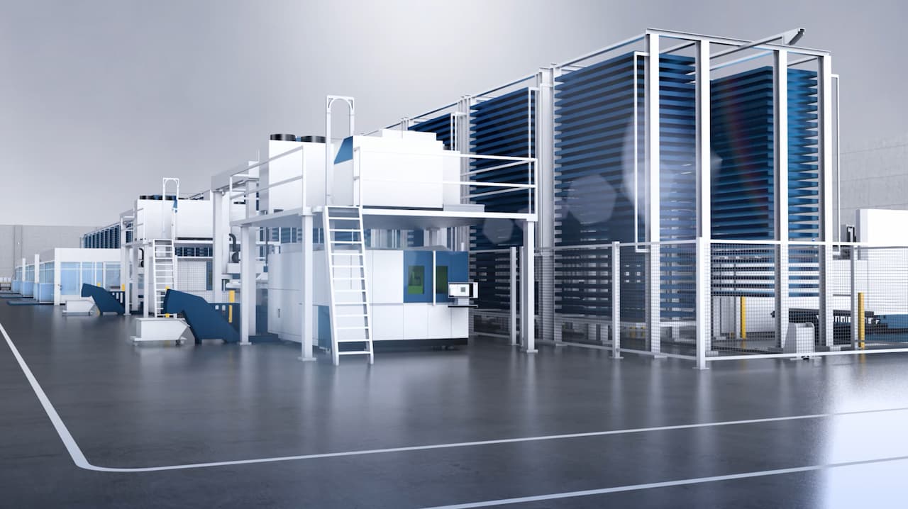 Illustration of new, highly flexible fabrication machinery and presses to be built to support future electric vehicle production