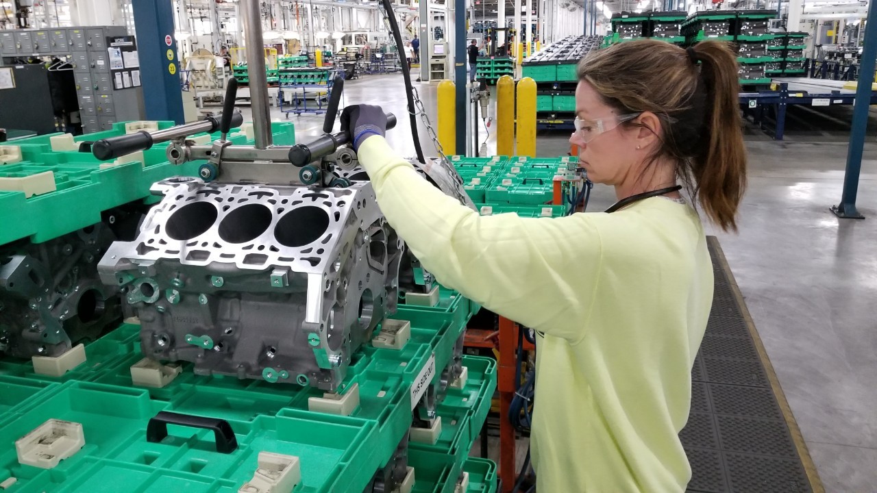 Mandy DeMesa works on HFV6 engine block