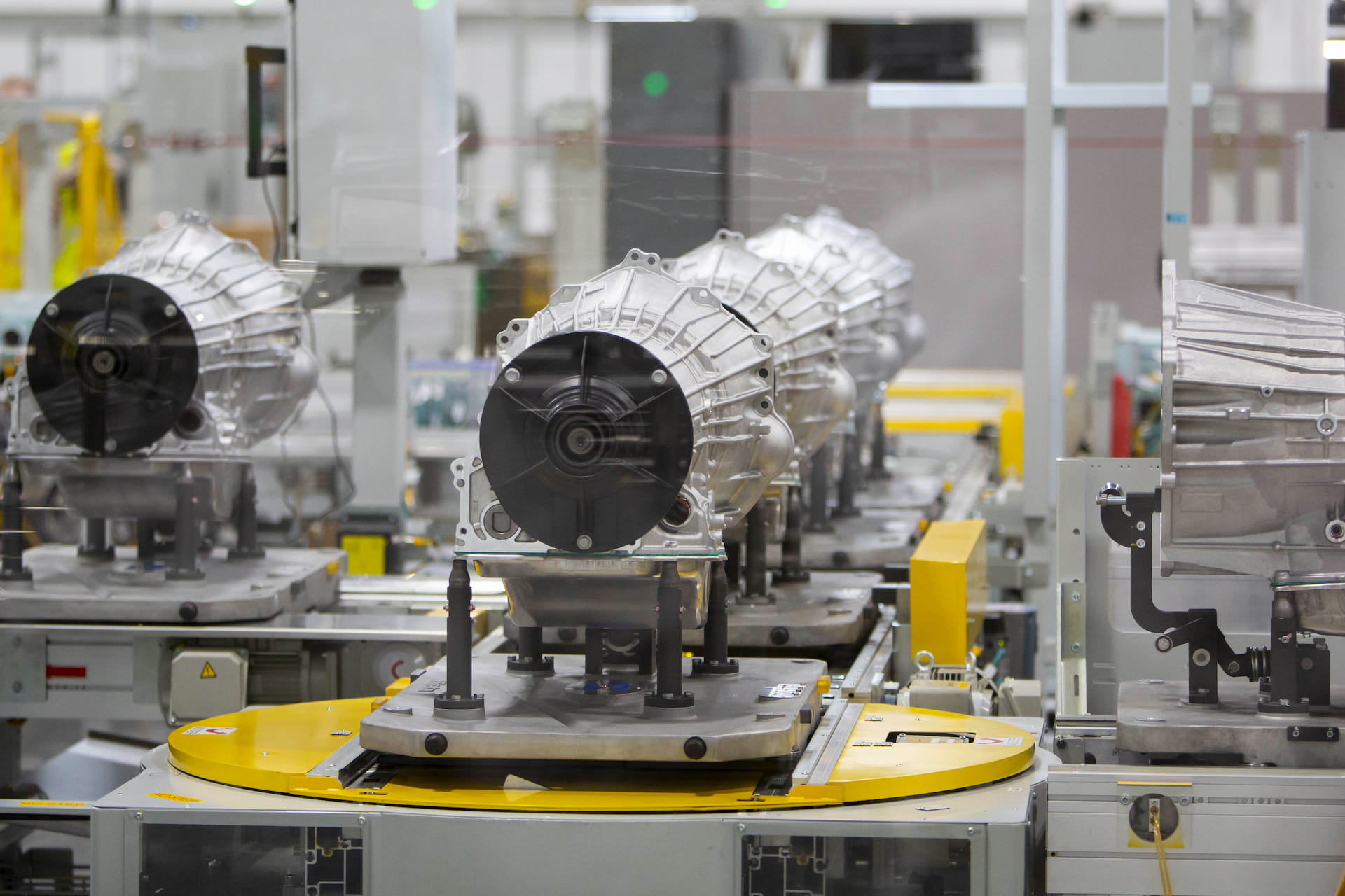 Several transmissions on production assembly line