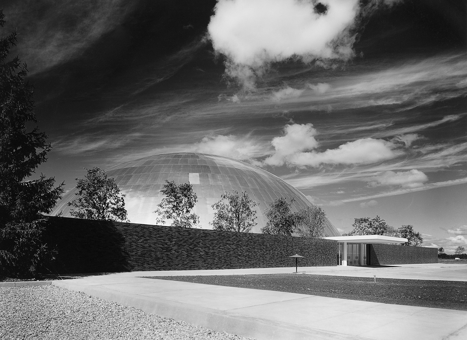 View of the Warren Tech Center Design Dome from the main campus area.  