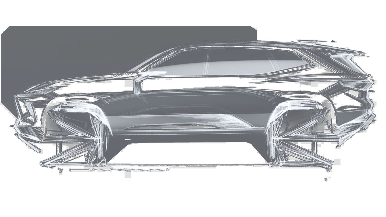 A concept sketch for the Buick Enclave from the diver-side profile view, in white on a black background.