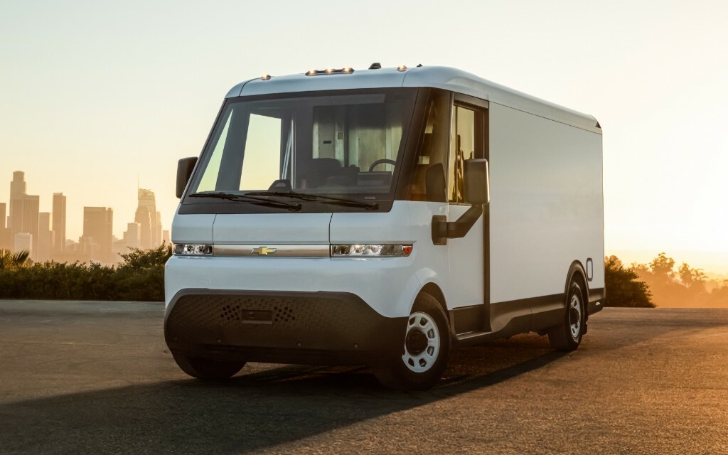 GM BrightDrop EV Delivery Truck parked Outside Building  