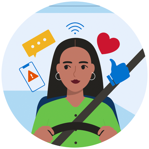 Driver Surrounded by Icons of Distractions in Vehicle